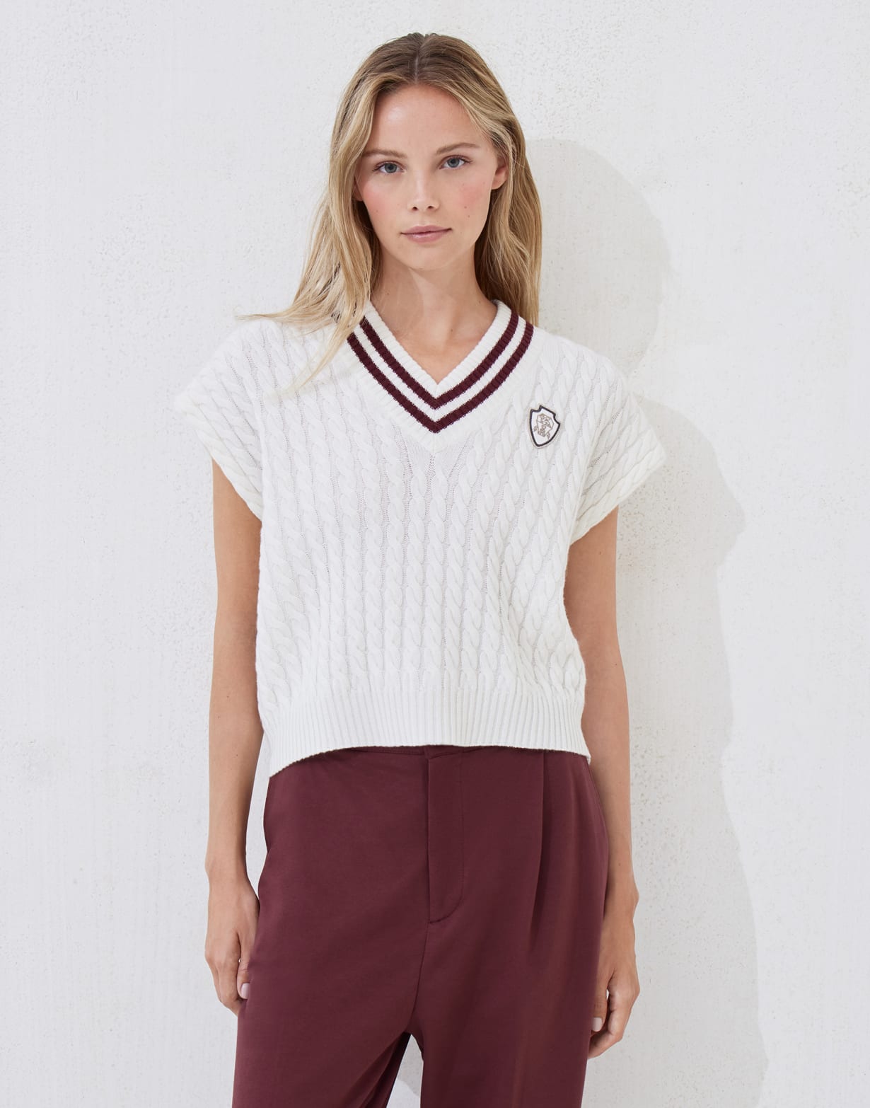 Cashmere knit sweater vest with logo Panama Woman - Brunello Cucinelli