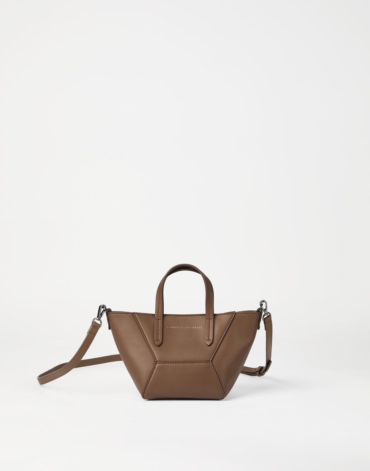 Calfskin mini BC Duo bag Brown Gianduia Woman - Brunello Cucinelli