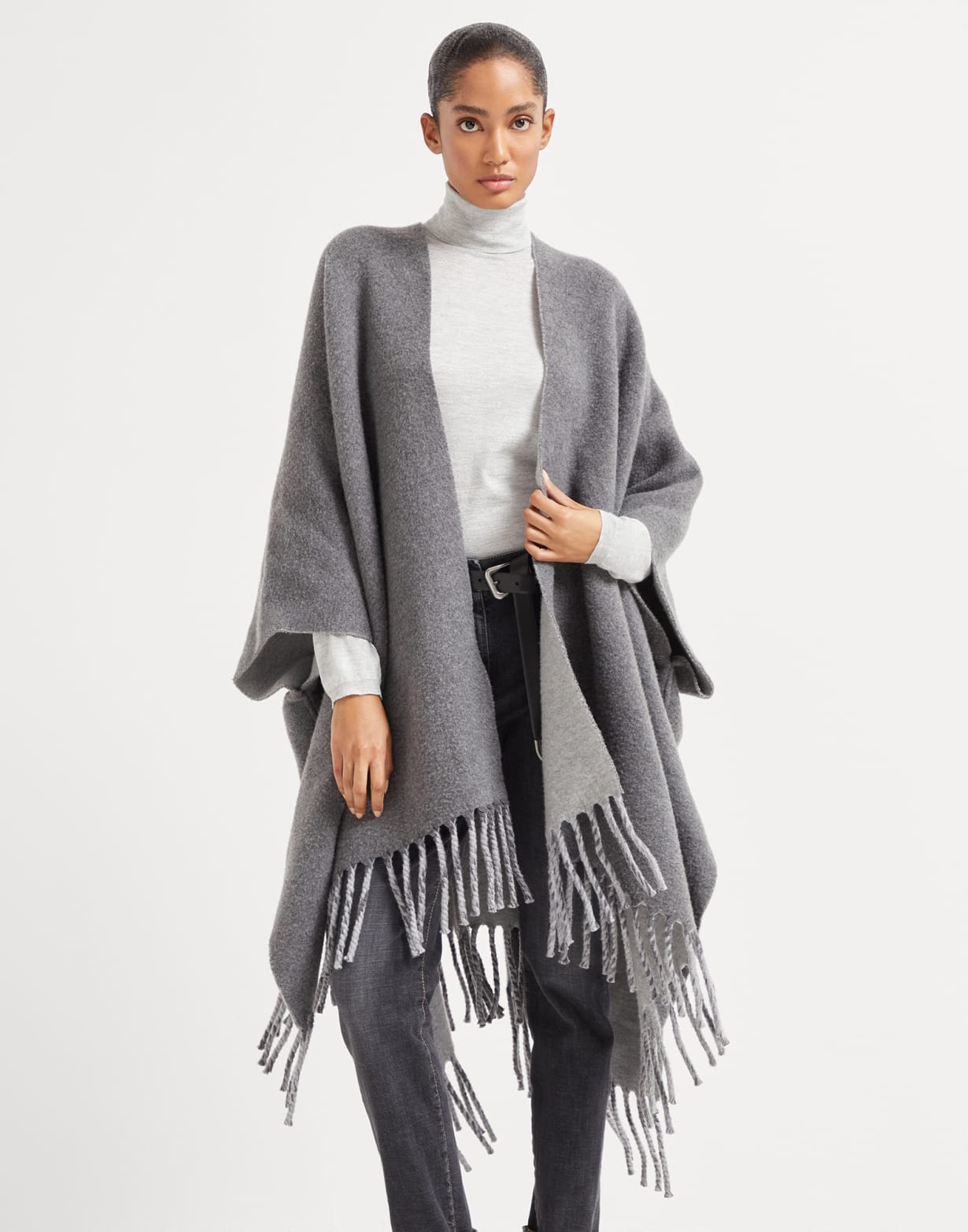 Double knit poncho Medium Grey Woman - Brunello Cucinelli