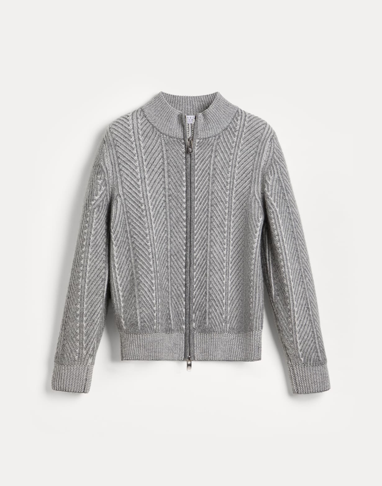 拉链开襟双线针织开衫 灰色 男童 - Brunello Cucinelli