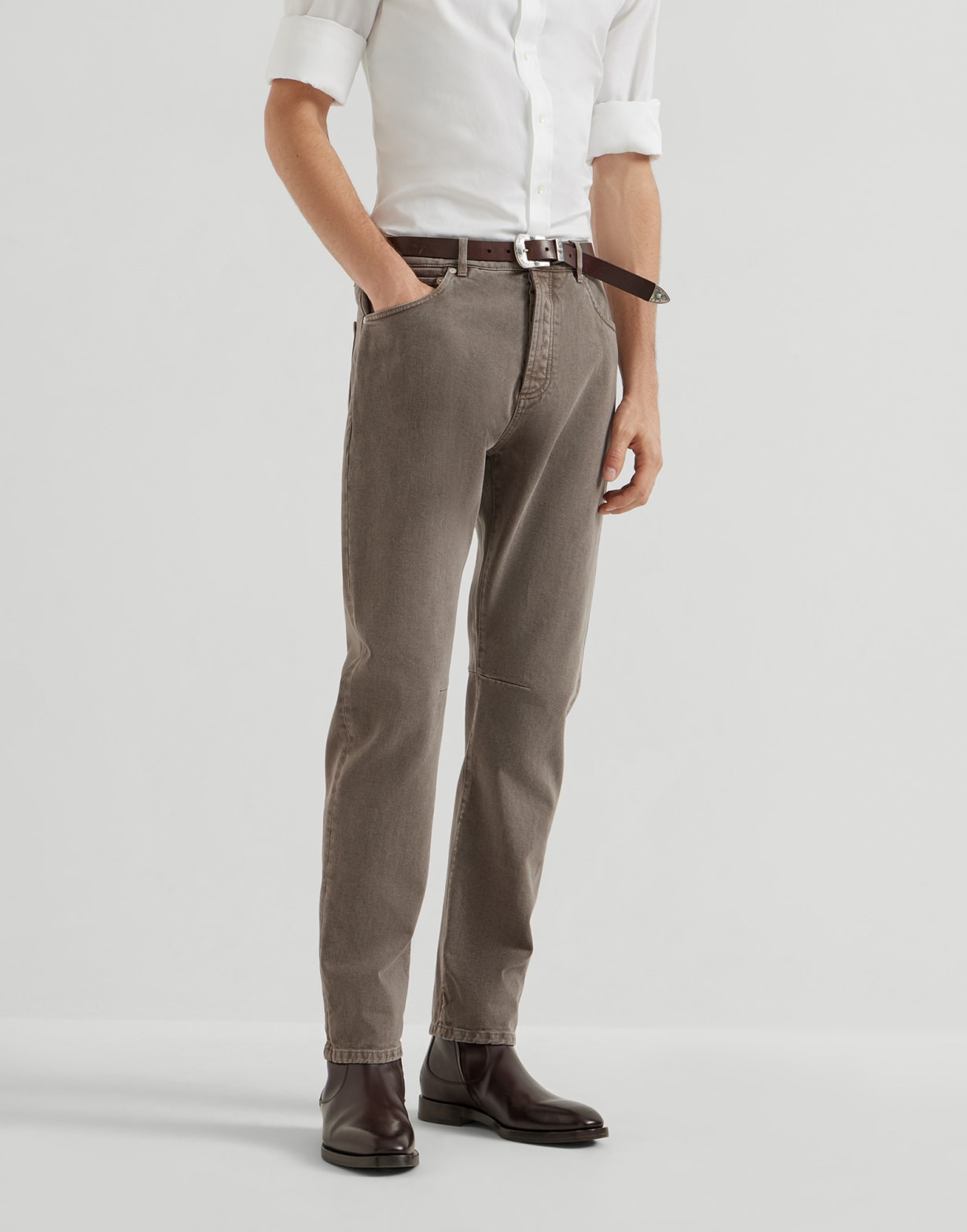 Leisure fit five-pocket trousers Dove Grey Man - Brunello Cucinelli