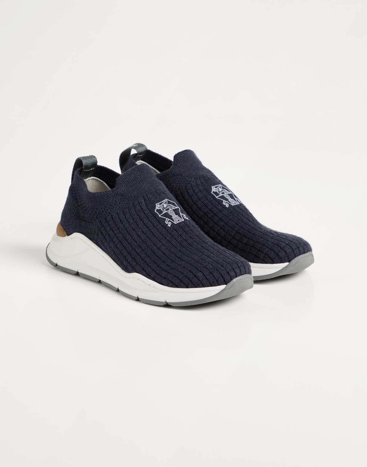 Slip-on runners with logo Blue Boys - Brunello Cucinelli
