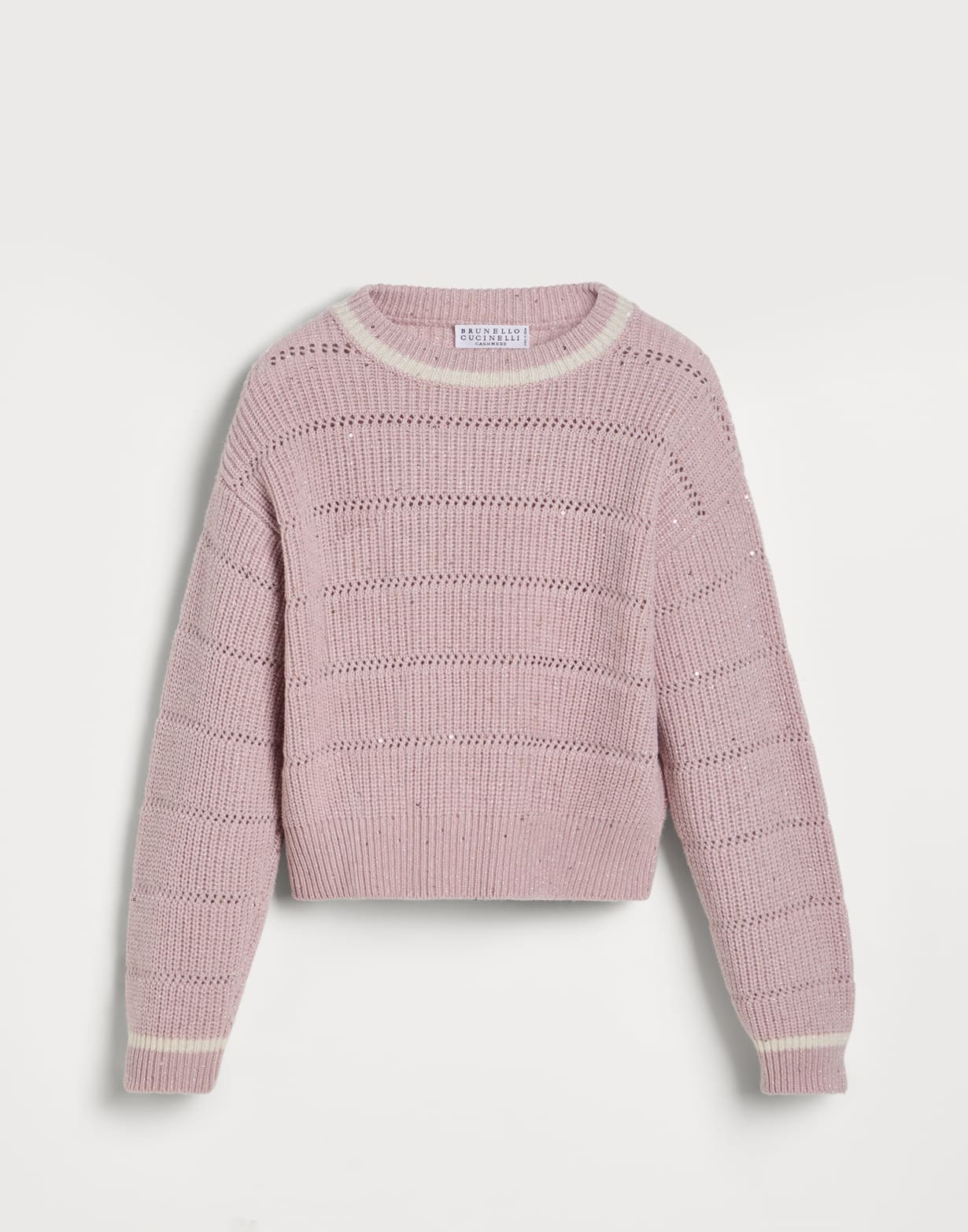 Textured half English rib sweater Pink Girls - Brunello Cucinelli