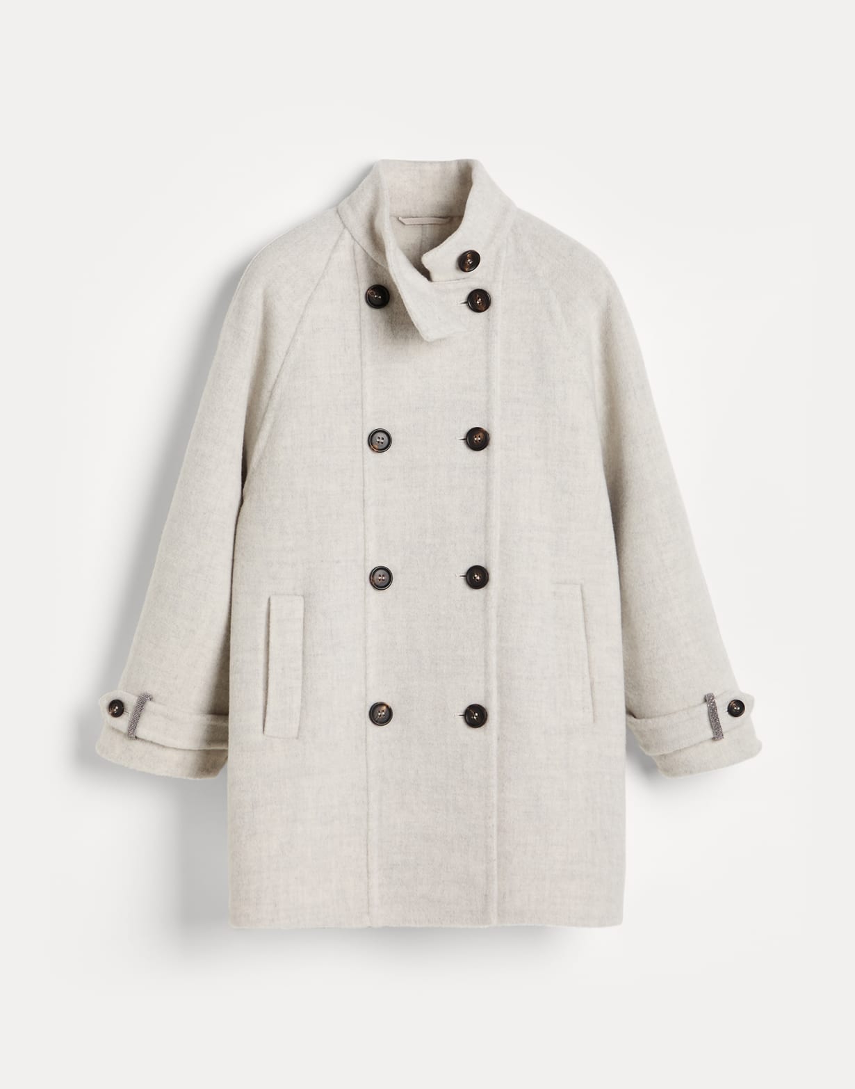 Double fabric coat with monili Light Grey Girls - Brunello Cucinelli