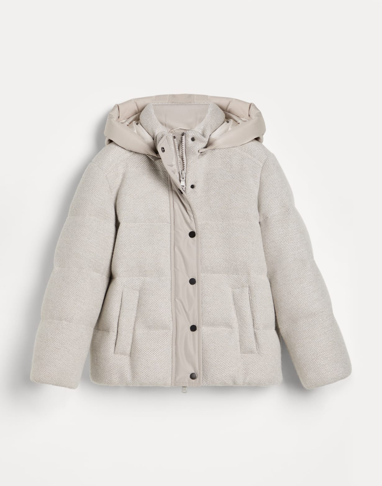 Plumífero en punto con capucha extraíble Beige Claro Niña - Brunello Cucinelli