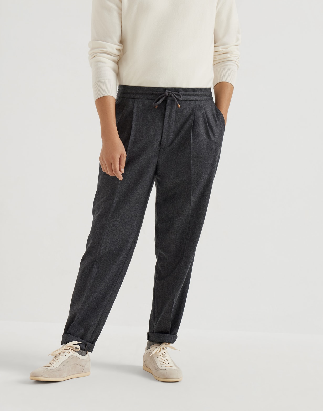 Pantalon en flanelle de laine vierge Gris Foncé Homme - Brunello Cucinelli