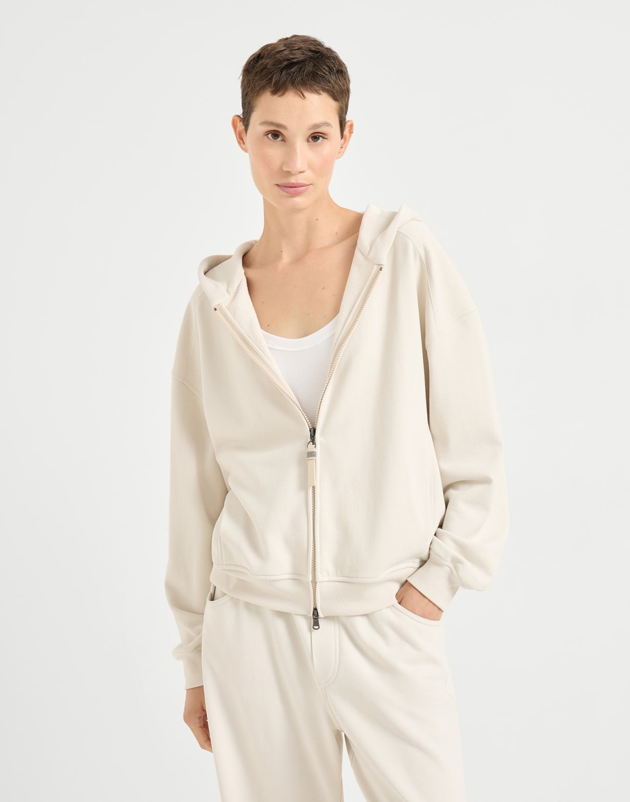 Sudadera en felpa de algodón Smooth Leche Mujer - Brunello Cucinelli