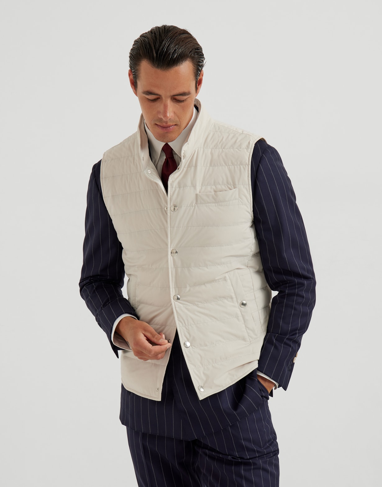 Lightweight down vest Ivory Man - Brunello Cucinelli