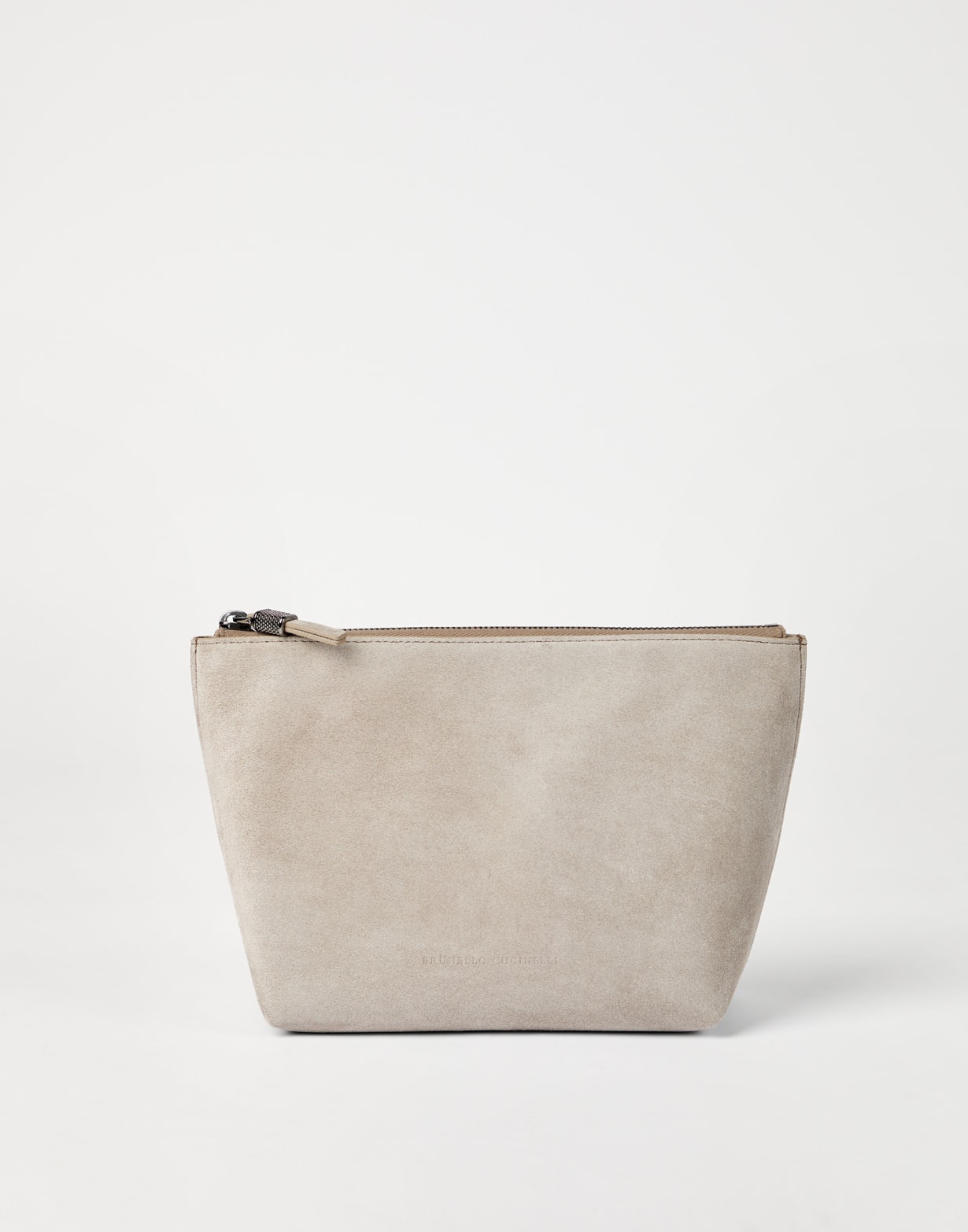 Suede pouch with monili Light Grey Woman - Brunello Cucinelli