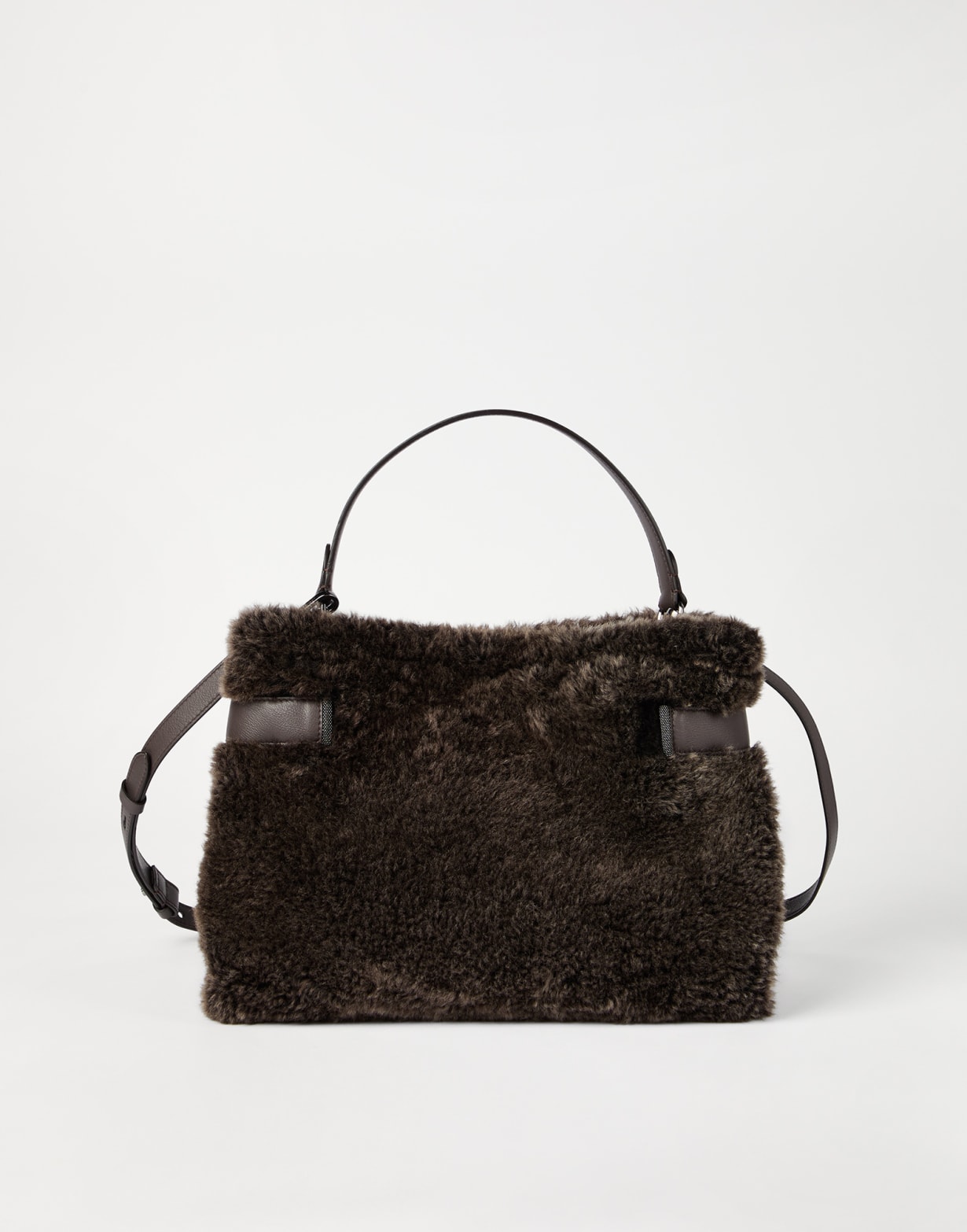 Shearling Essence top-handle bag Rust Brown Woman - Brunello Cucinelli