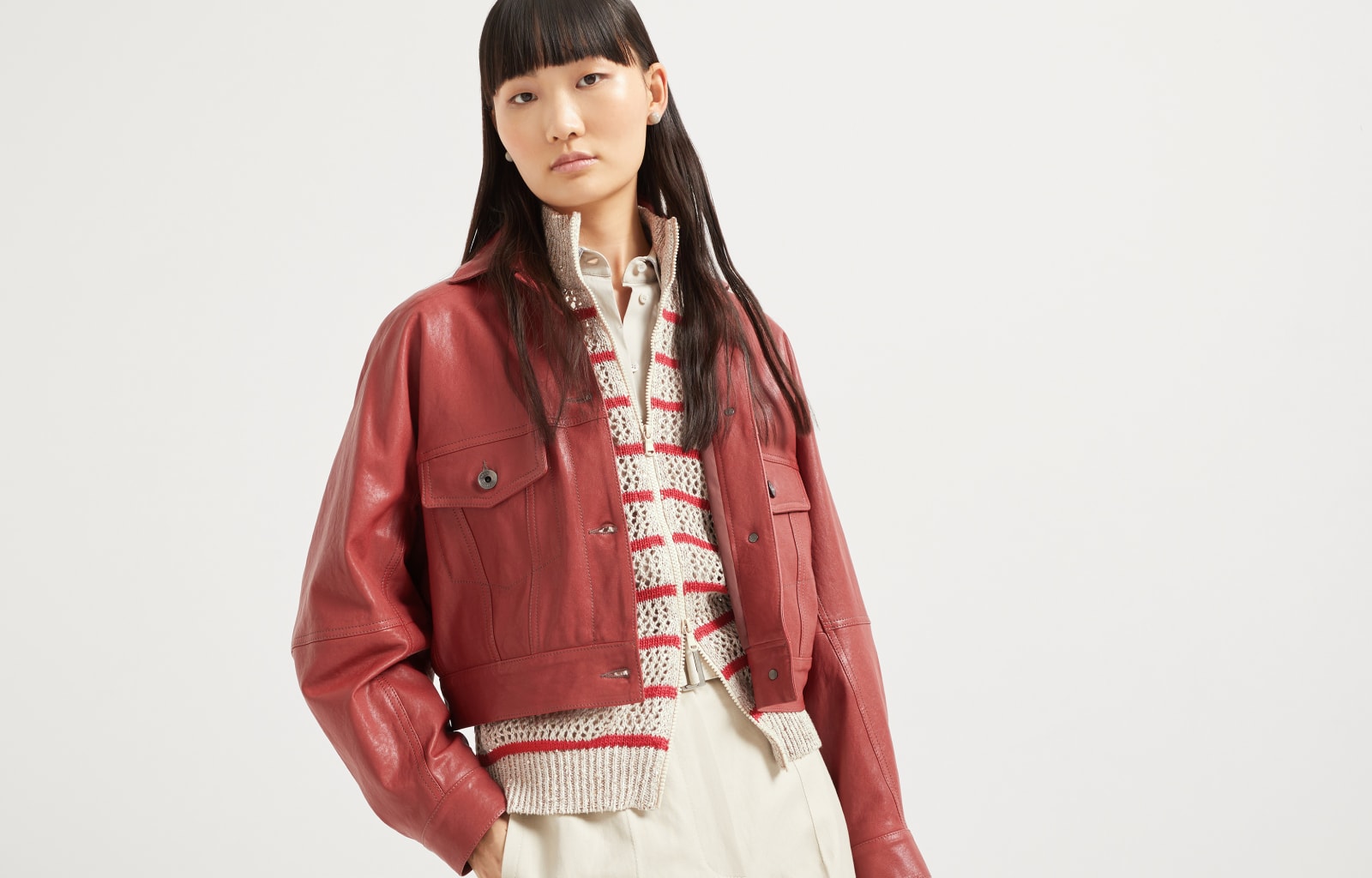 闪耀网眼来衫 红色 女款 - Brunello Cucinelli