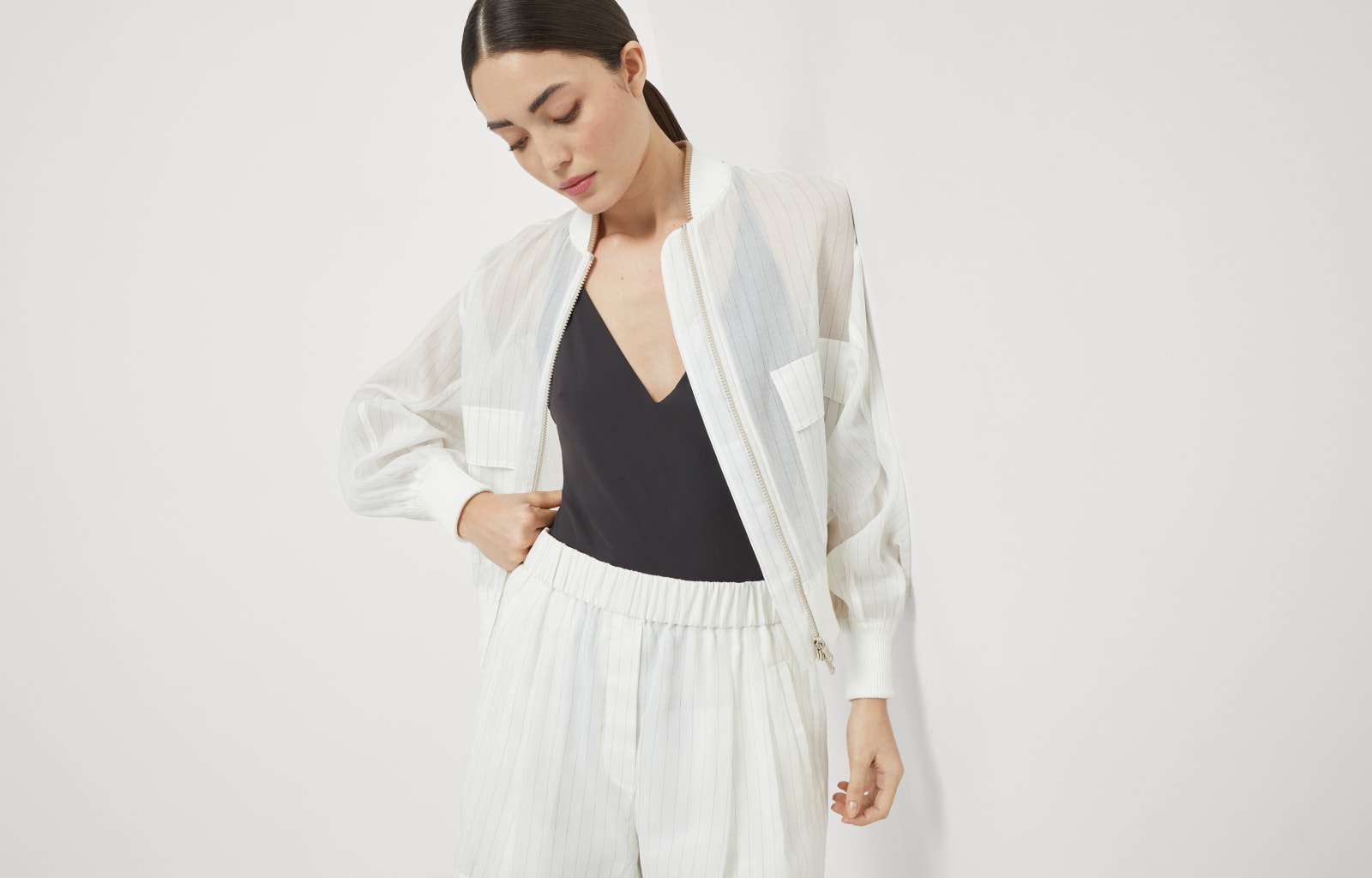 Bomber jacket with monili Butter Woman - Brunello Cucinelli