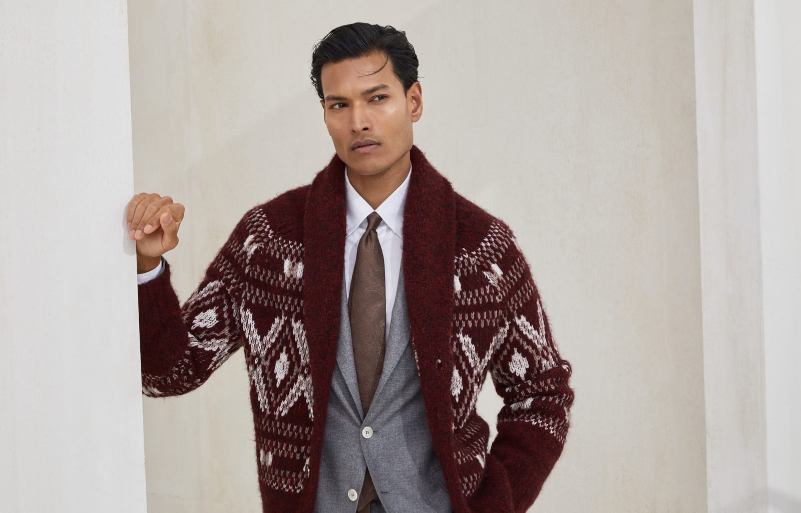 Cardigan with metal buttons Amaranth Man - Brunello Cucinelli