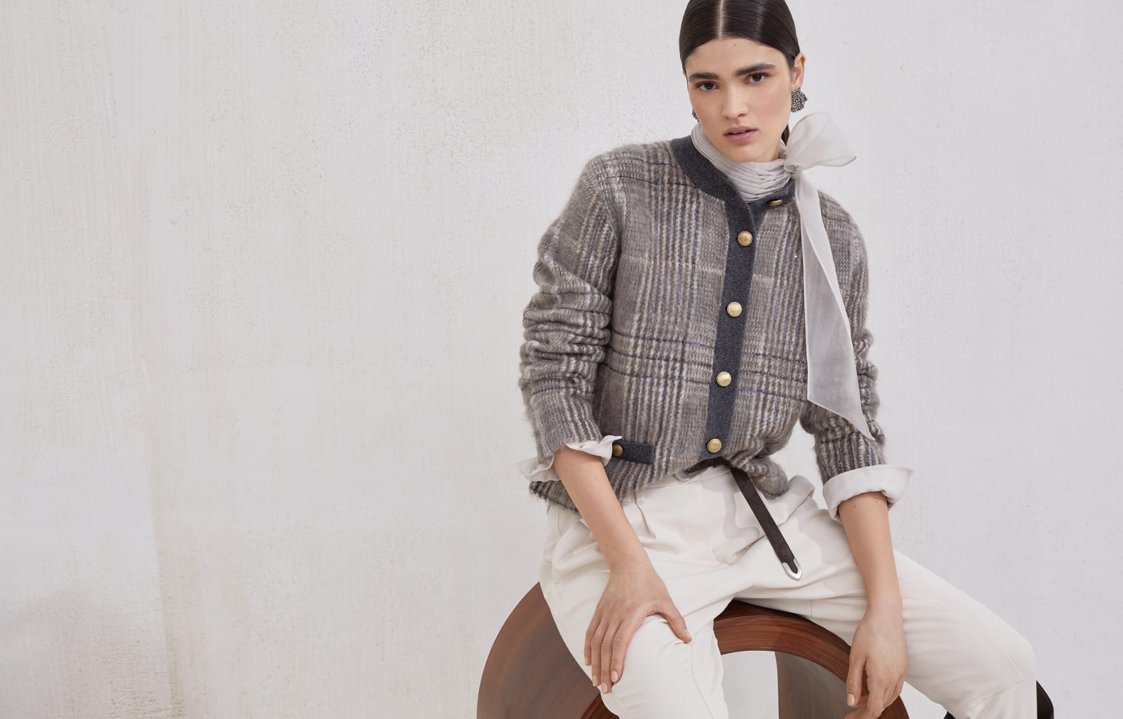 Jacquard cardigan with dazzling check Multicoloured Woman - Brunello Cucinelli