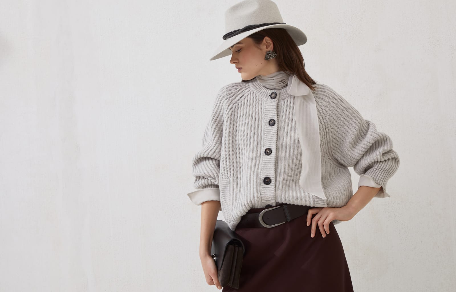 Cashmere Feather yarn cardigan Cool Beige Woman - Brunello Cucinelli