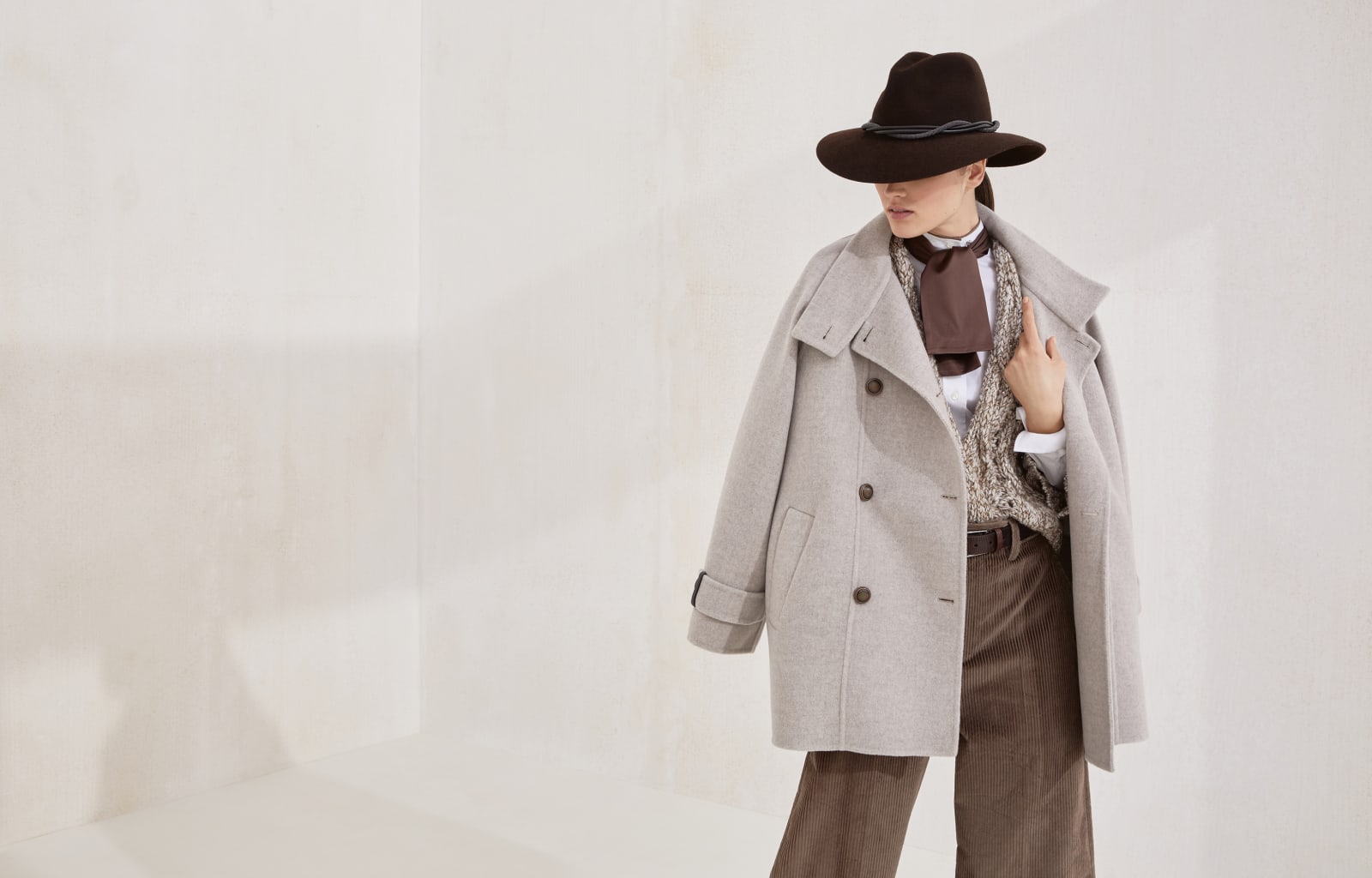 Hand-finished Caban jacket Cool Beige Woman - Brunello Cucinelli