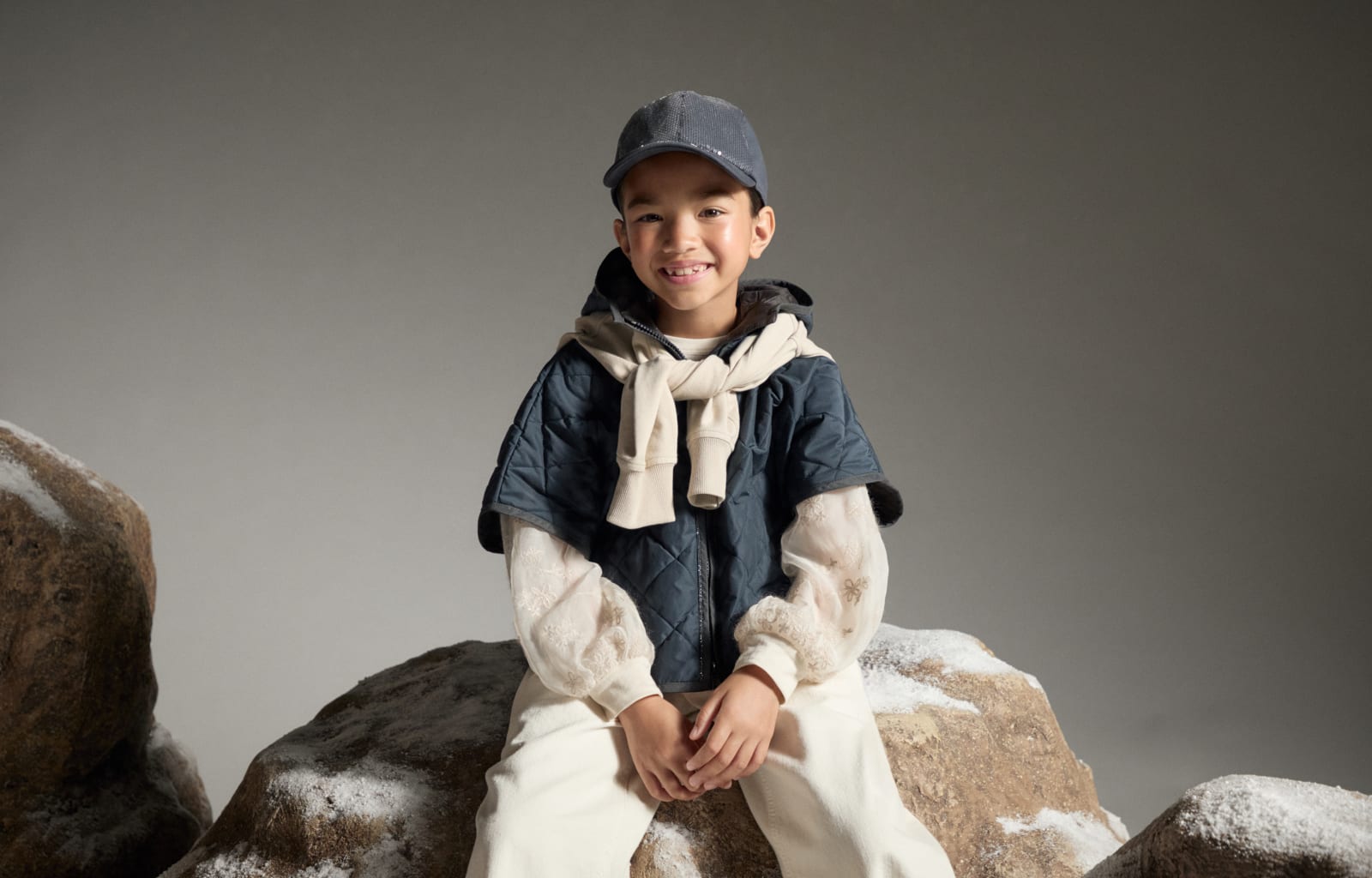 汗布挺括丝绸拼接T恤 巴拿马色 女童 - Brunello Cucinelli