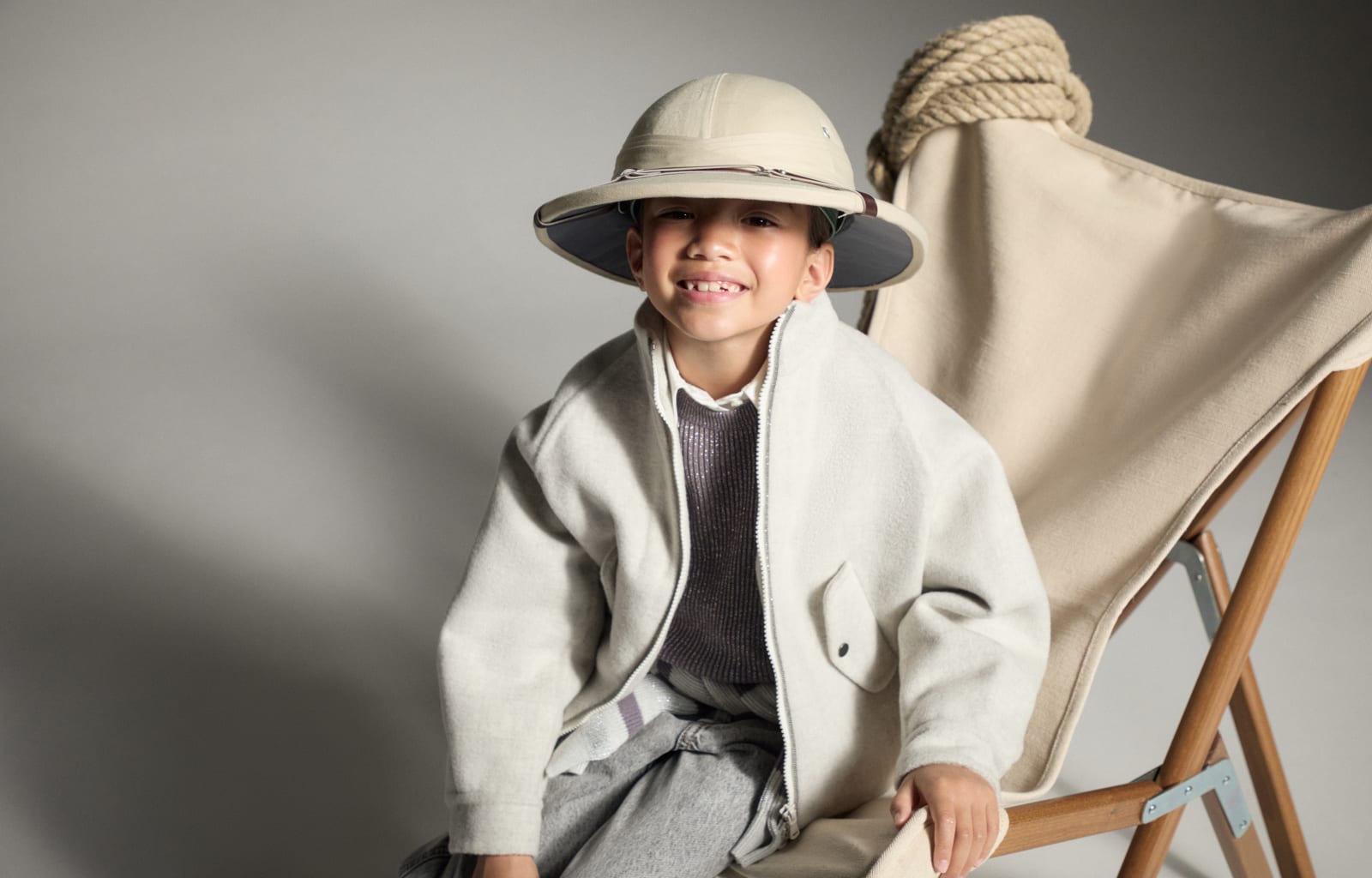 双层初剪羊毛短夹克 巴拿马色 女童 - Brunello Cucinelli