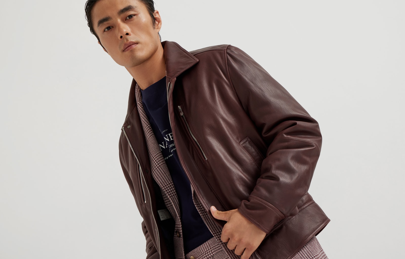 Nappa leather biker jacket Burgundy Man - Brunello Cucinelli