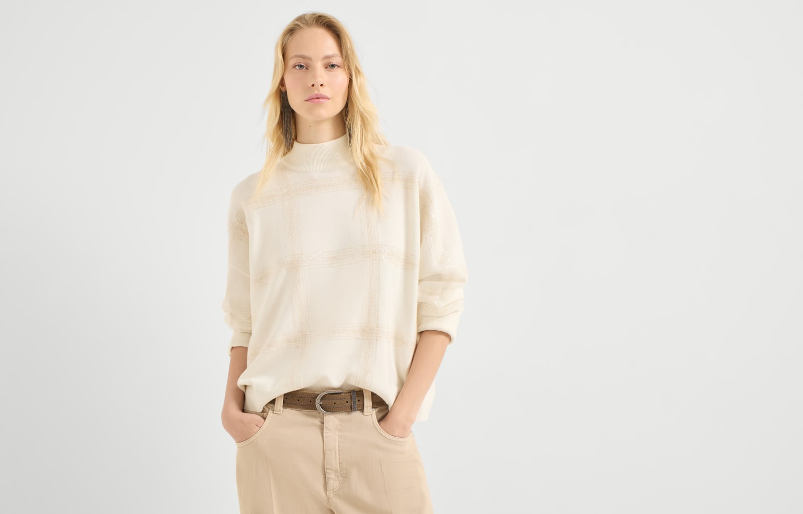 闪耀刺绣针织衫 巴拿马色 女款 - Brunello Cucinelli