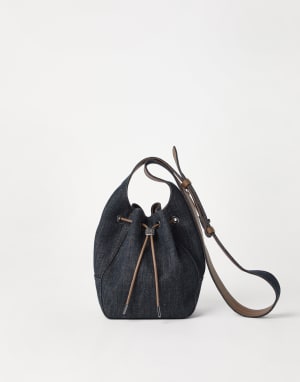 Denim small BC Duo Bucket bag Dark Denim Woman - Brunello Cucinelli
