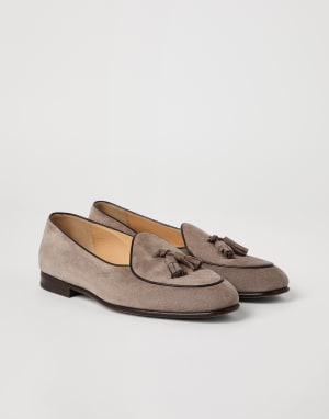 Suede Belgian Loafer Grey Man - Brunello Cucinelli