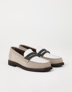 Penny Loafers de ante Gris Claro Mujer - Brunello Cucinelli