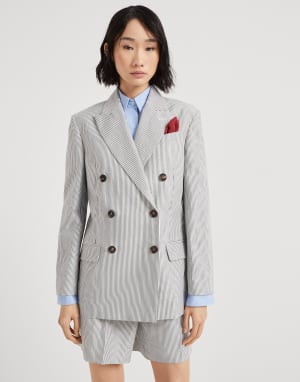 Blazer en sarga a rayas Gris Claro Mujer - Brunello Cucinelli