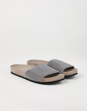 サンダル・ミュール BRUNELLO CUCINELLI Women Sandals MLSKG2678CCT55 Grey Brunello Cucinelli - Gray Metallic Textured Leather Criss