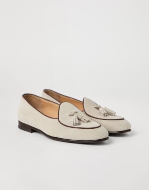 Suede Belgian Loafer Oat Man - Brunello Cucinelli