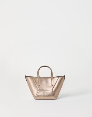Bolso BC Duo mini en piel de becerro lamé Avellana Mujer - Brunello Cucinelli