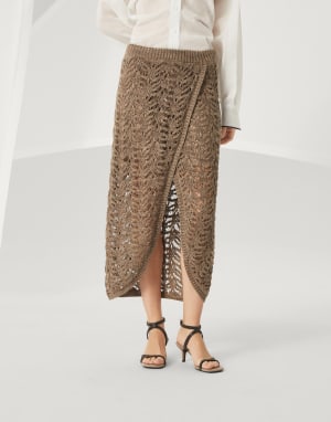 Falda Foliage Lace Marrón Claro Mujer - Brunello Cucinelli
