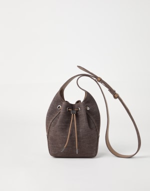 Bolso Bucket BC Duo pequeño de denim Chocolate Mujer - Brunello Cucinelli