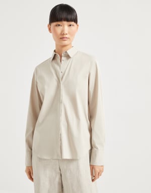 BRUNELLO CUCINELLI - クチネリ白シャツ専用 Brunello Cucinelli - Magnolia Cotton Organza Embroidered Shirt