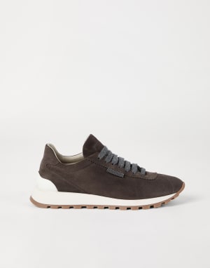 Sneakers aus Veloursleder Dunkelbraun Damen - Brunello Cucinelli