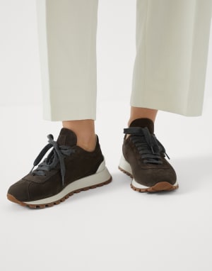 Sneakers aus Veloursleder Dunkelbraun Damen - Brunello Cucinelli