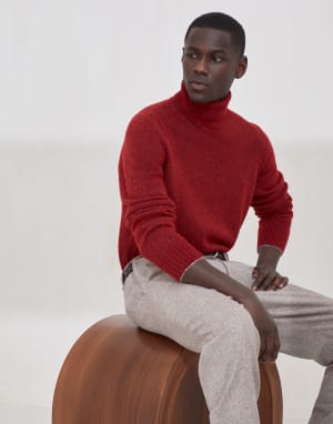 结子纱针织衫 紫红 男款 - Brunello Cucinelli