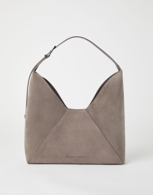 Bolso Hobo BC Duo piel de becerro gamuzada Gris Oscuro Mujer - Brunello Cucinelli