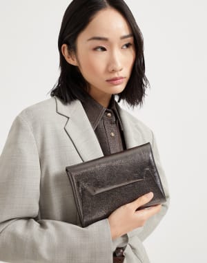 Lamé calfskin BC Duo pochette Silver Woman - Brunello Cucinelli