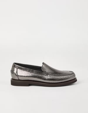 Penny loafer en cuir de veau lamé Argent Femme - Brunello Cucinelli