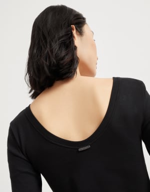 Camiseta de jersey canalé Negro Mujer - Brunello Cucinelli