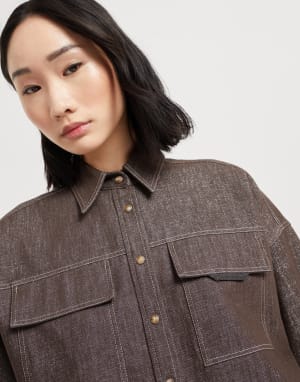 Sparkling no-fade denim shirt Cocoa Woman - Brunello Cucinelli