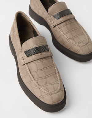 Croc Print Penny Loafer Light Brown Woman - Brunello Cucinelli