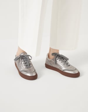 Lamé calfskin sneakers Silver Woman - Brunello Cucinelli