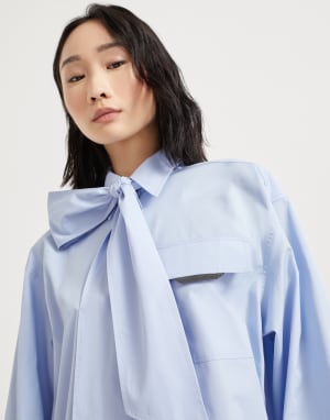 Poplin shirt with lavallière Sky Blue Woman - Brunello Cucinelli