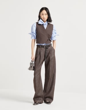 Poplin shirt with lavallière Sky Blue Woman - Brunello Cucinelli