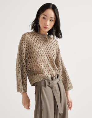 Maglia Dazzling Net Beige Caldo Donna - Brunello Cucinelli