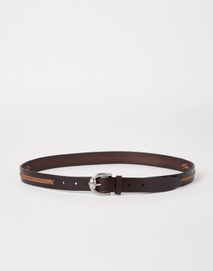 BRUNELLO CUCINELLIシルバーバックルレザー ブラウンベルト Leather belts for men | Brunello Cucinelli