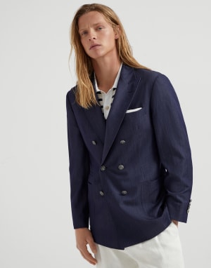 Brunello Cucinelli ピンストライプ ダブルジャケット | ブルー