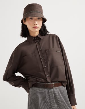 Tropical Luxury Wool shirt Cocoa Woman - Brunello Cucinelli